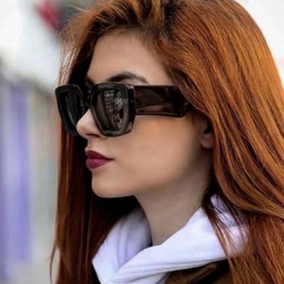 Oversized Retro Thick Square Black Frame Trendy Large Sunglasses for Men Women - Picture 7 of 9